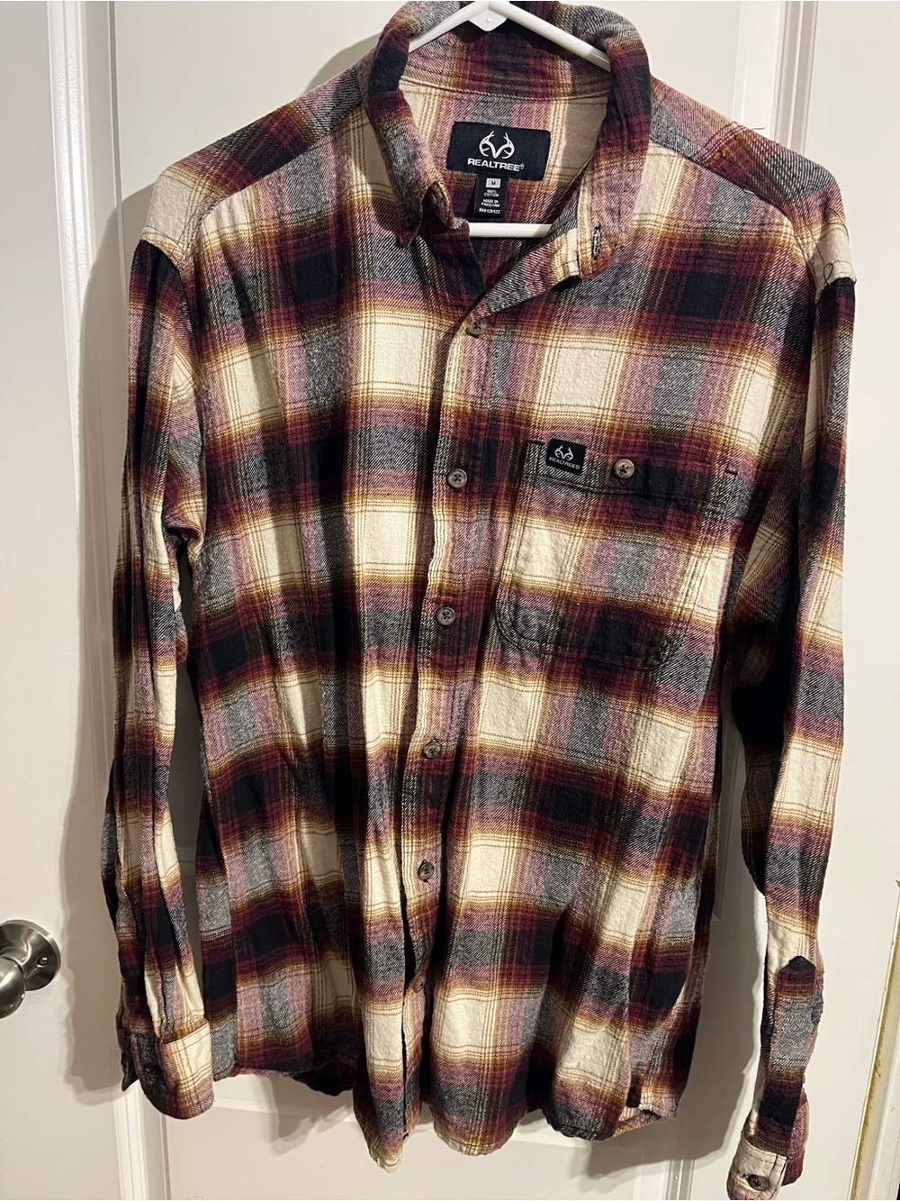Realtree Burgundy, Cream & Gray Plaid Button-Down Shirt